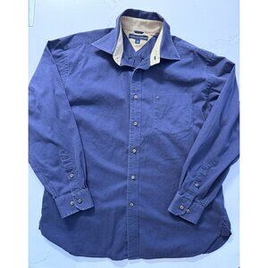 Vintage Tommy Hilfiger Men's L Heritage Work Shirt Button Navy Blue Long Sleeve